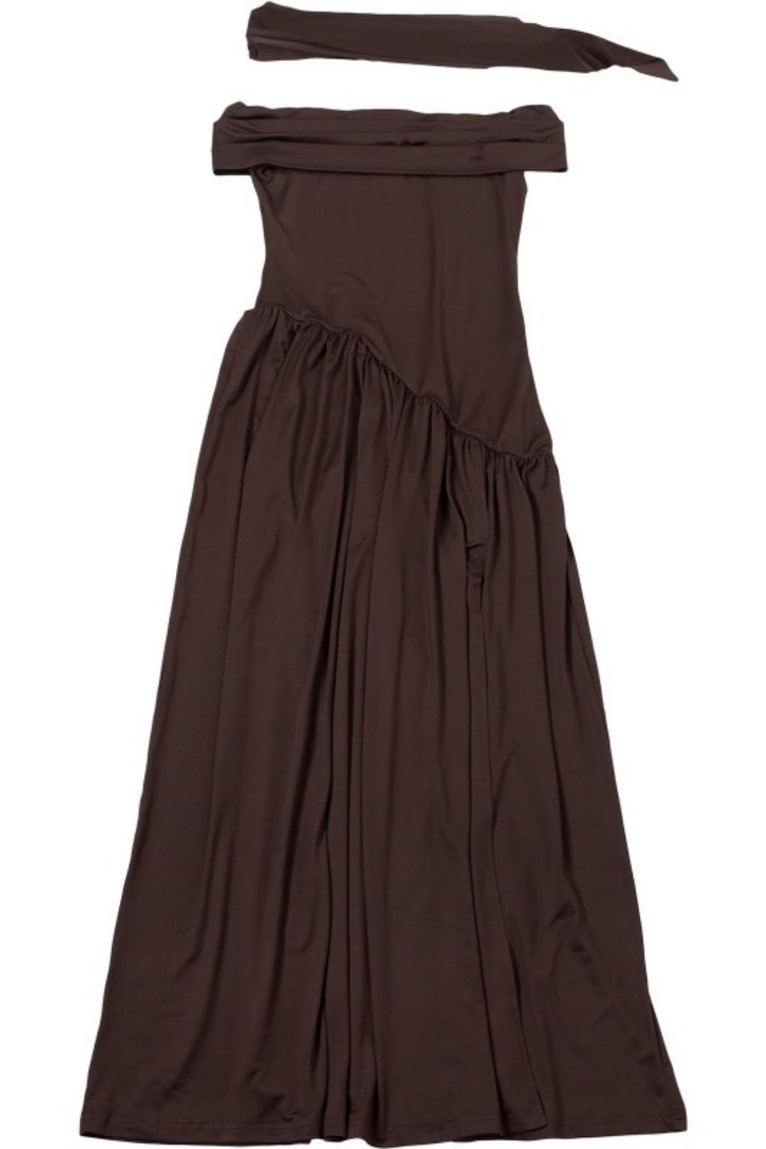 Sexy Backless Slim Solid Color Scarf Collar Slit One Shoulder Dress