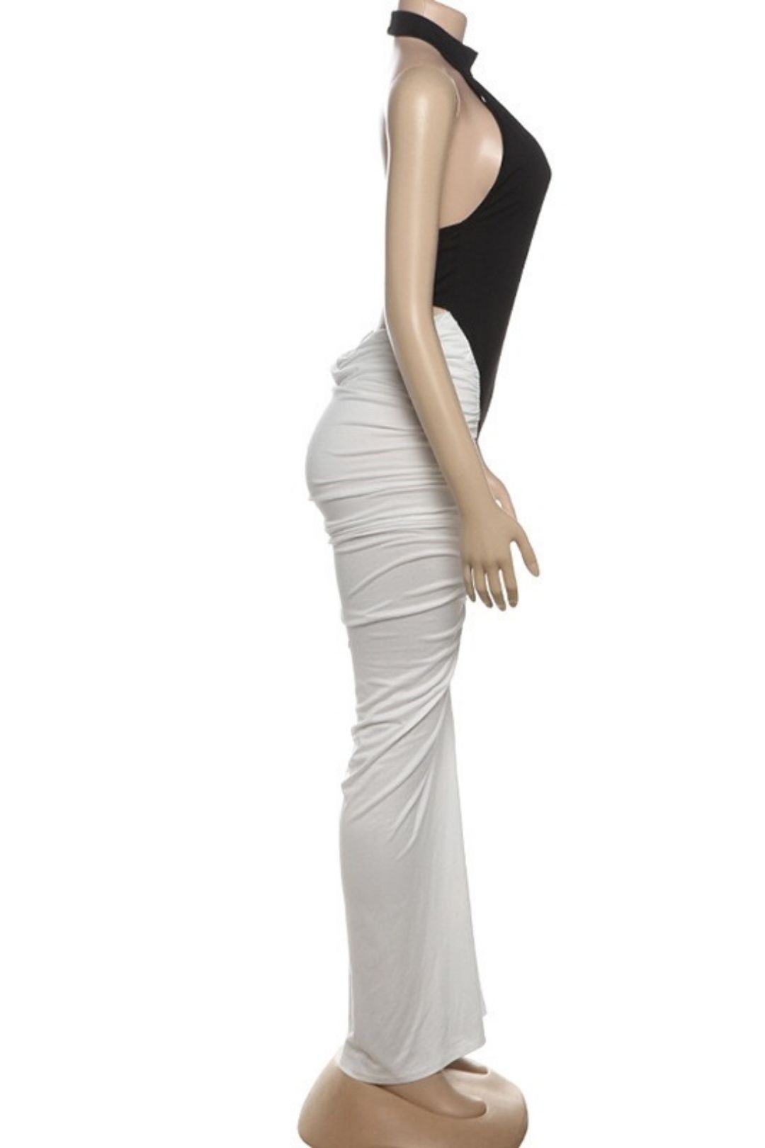 Sexy Halterneck Backless Pleated Contrast Color Slim Hip Dress