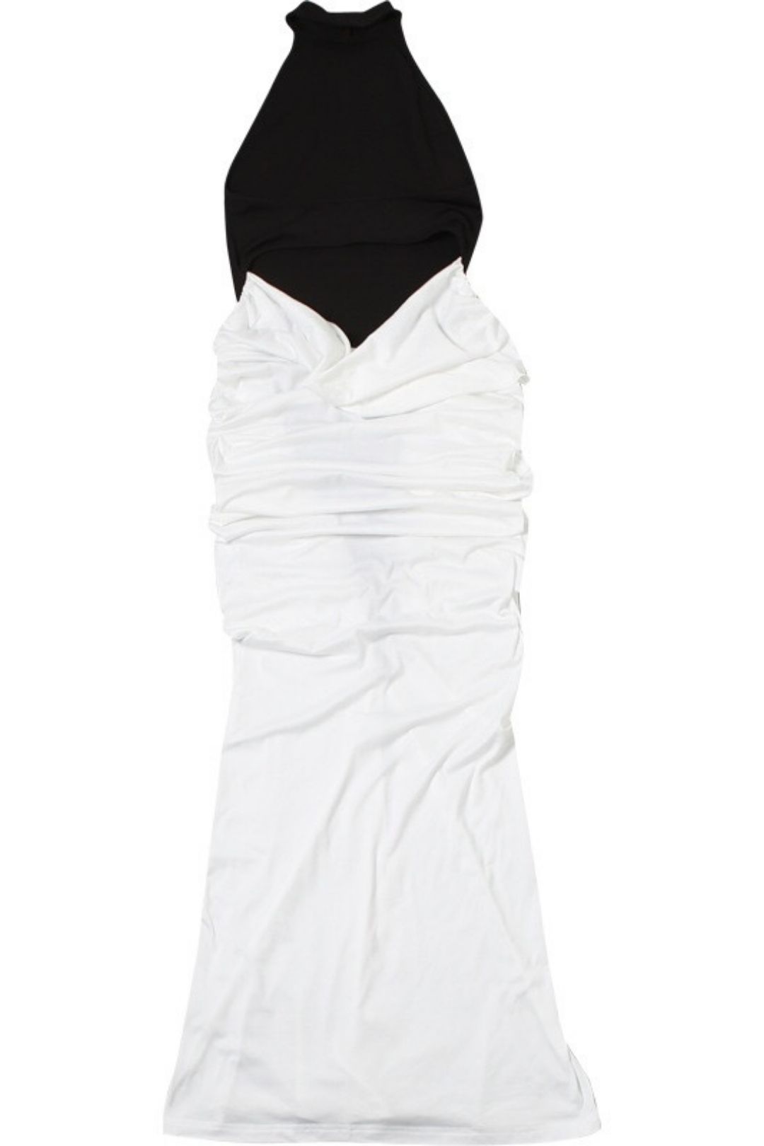 Sexy Halterneck Backless Pleated Contrast Color Slim Hip Dress