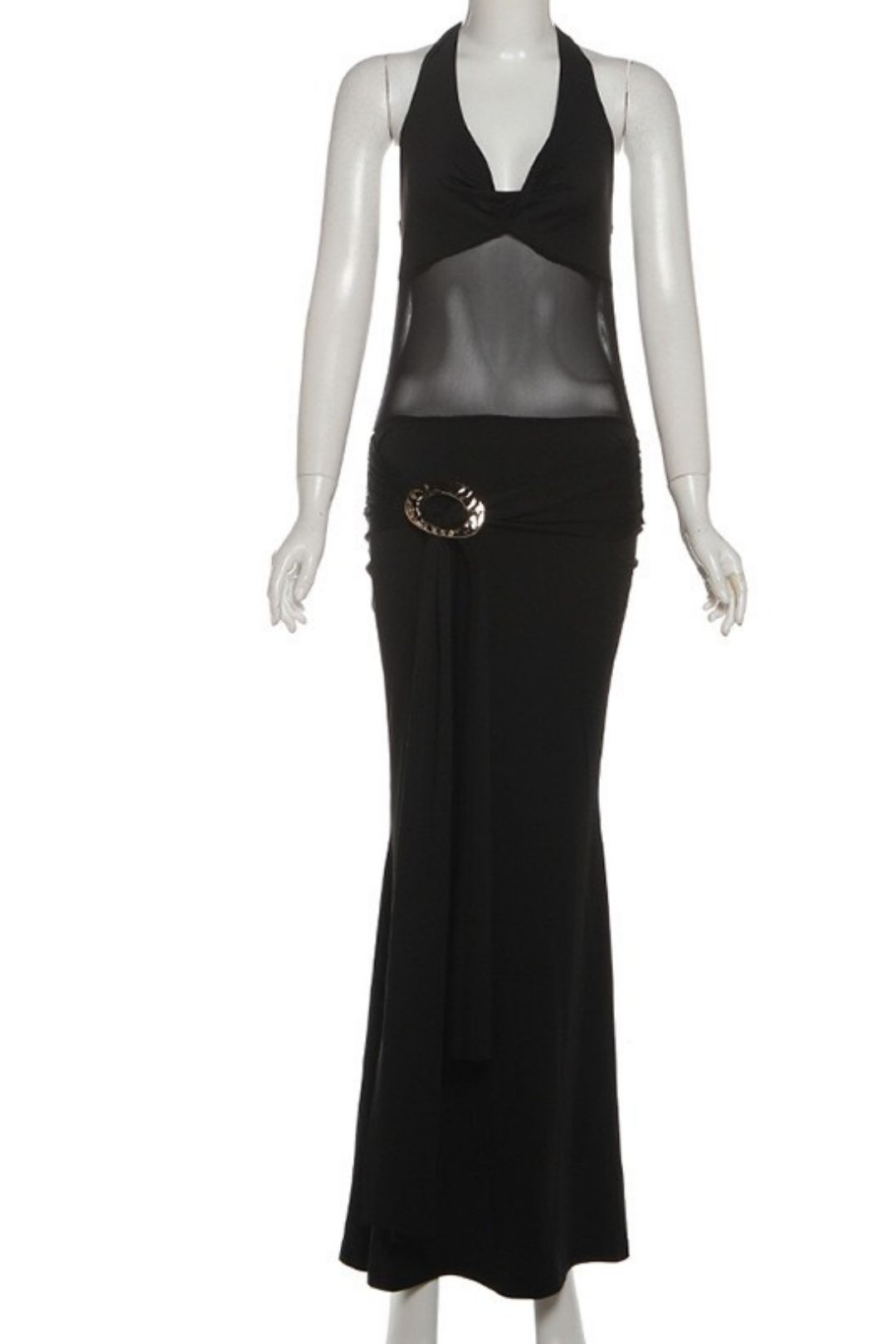 Sexy Mesh Splicing Semi-perspective Slim-fit Halter Neck Strap Dress