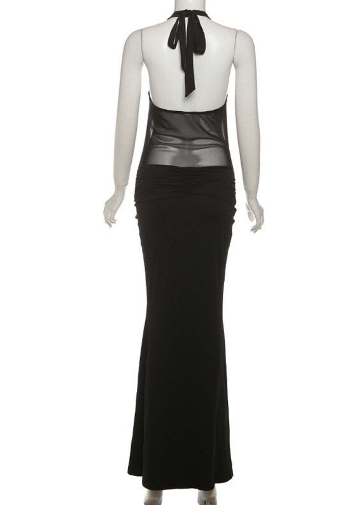 Sexy Mesh Splicing Semi-perspective Slim-fit Halter Neck Strap Dress