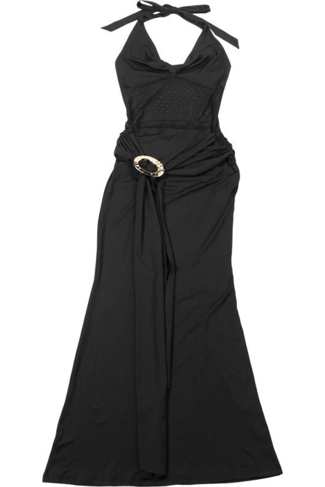 Sexy Mesh Splicing Semi-perspective Slim-fit Halter Neck Strap Dress