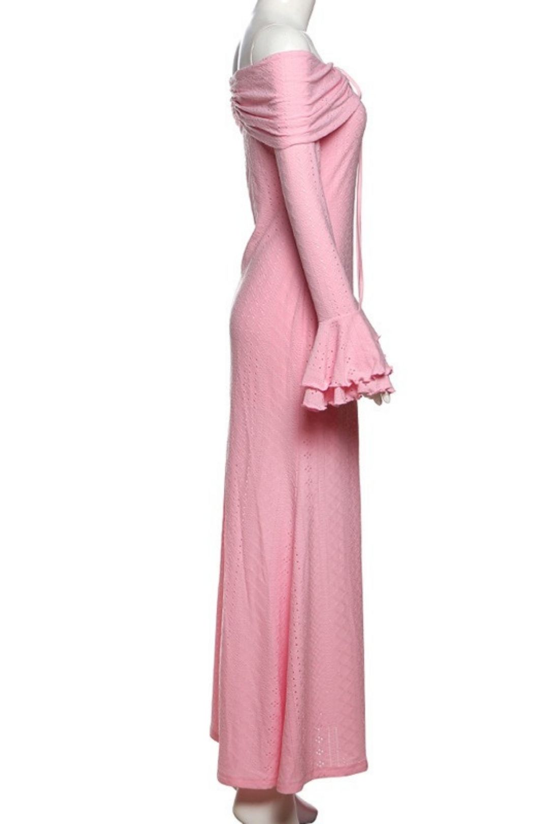 Solid Color Slim Bow One Shoulder Trumpet Sleeve Dress