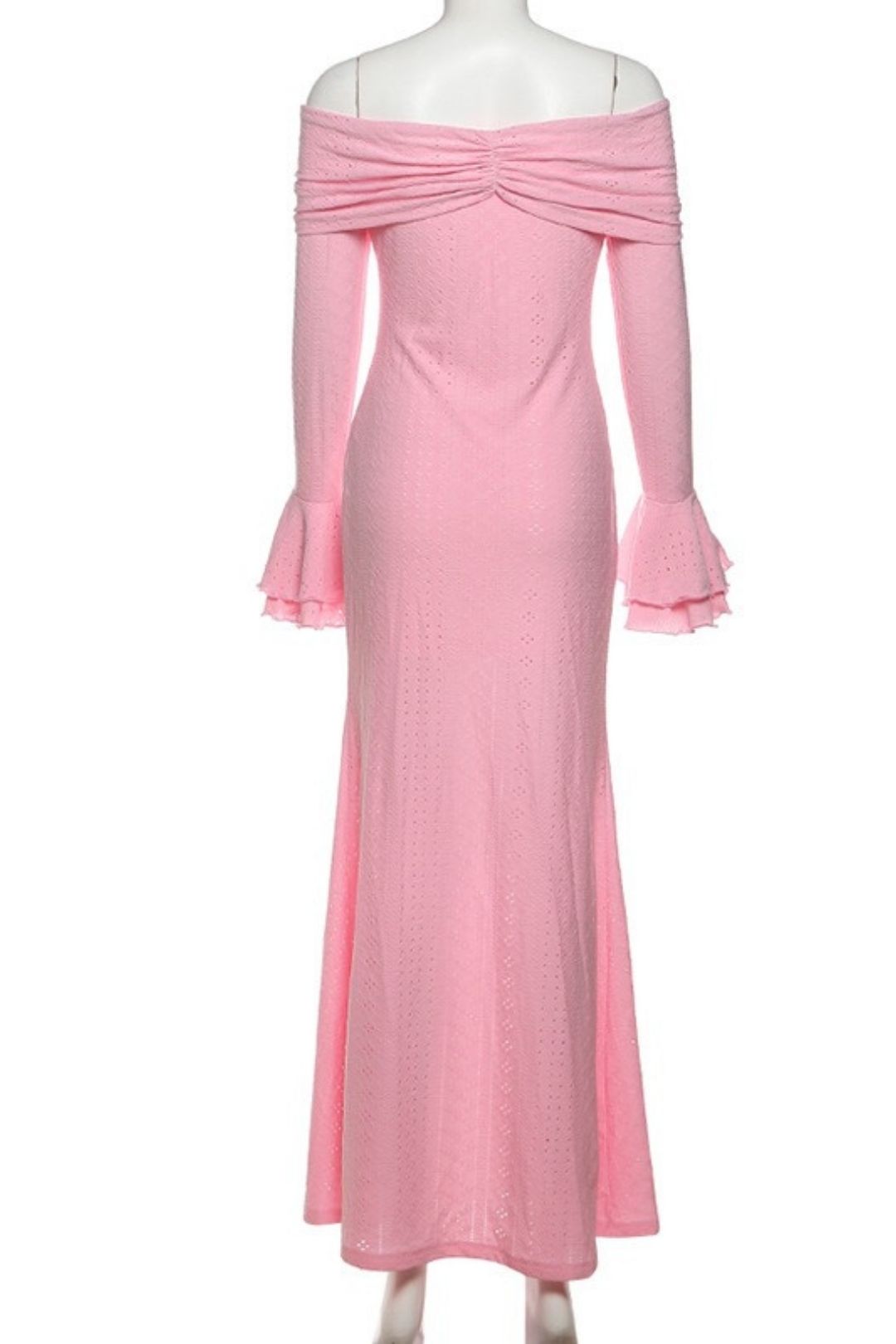 Solid Color Slim Bow One Shoulder Trumpet Sleeve Dress