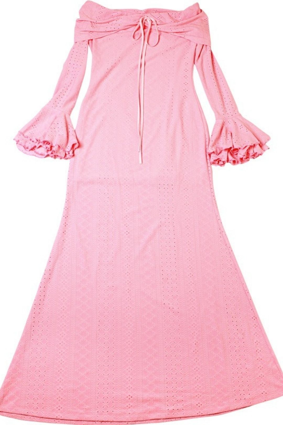 Solid Color Slim Bow One Shoulder Trumpet Sleeve Dress