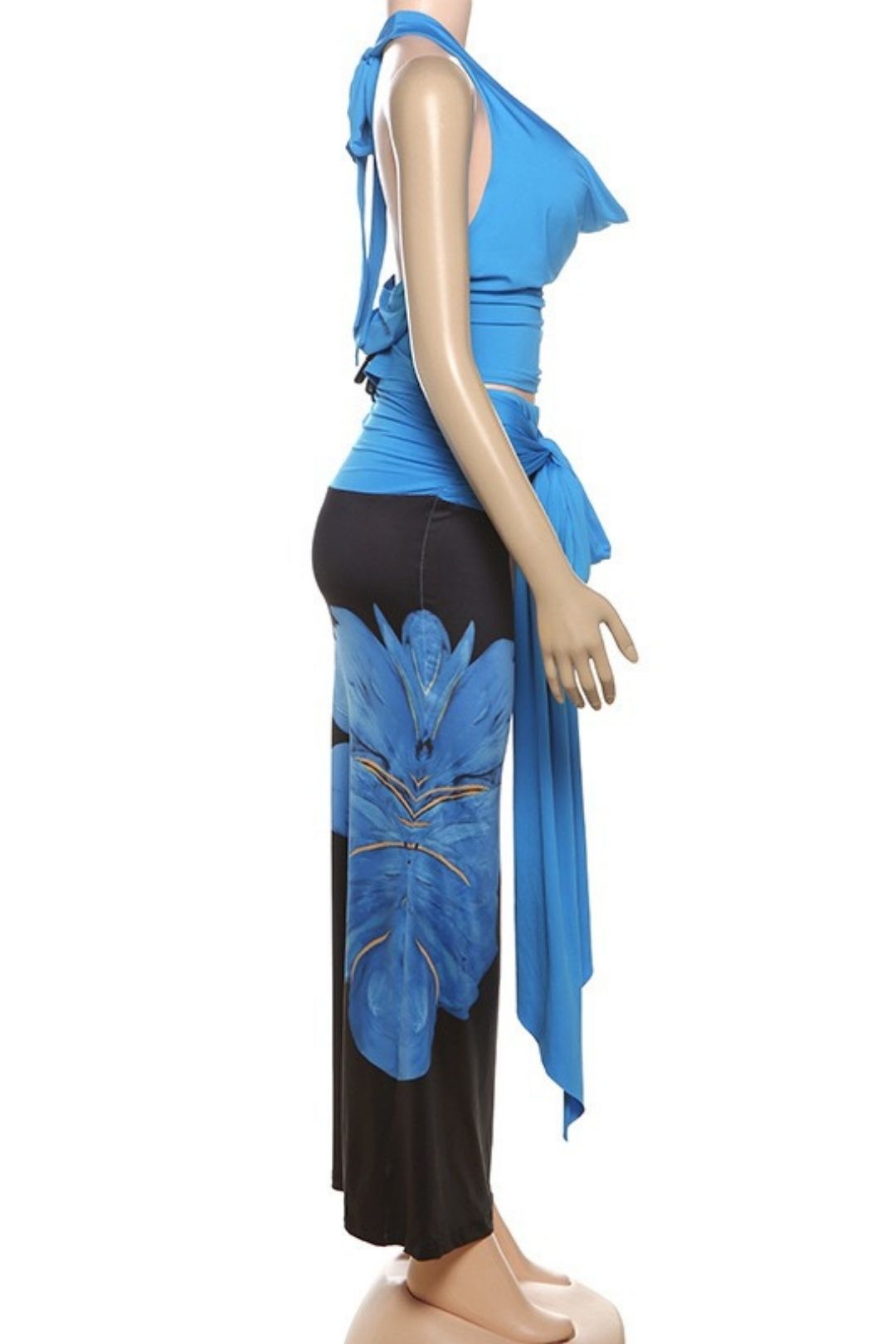 Sexy Halter Neck Slim Vest Contrast Color Print Strappy Skirt Suit