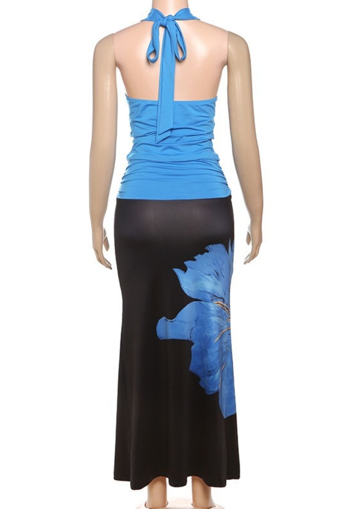 Sexy Halter Neck Slim Vest Contrast Color Print Strappy Skirt Suit