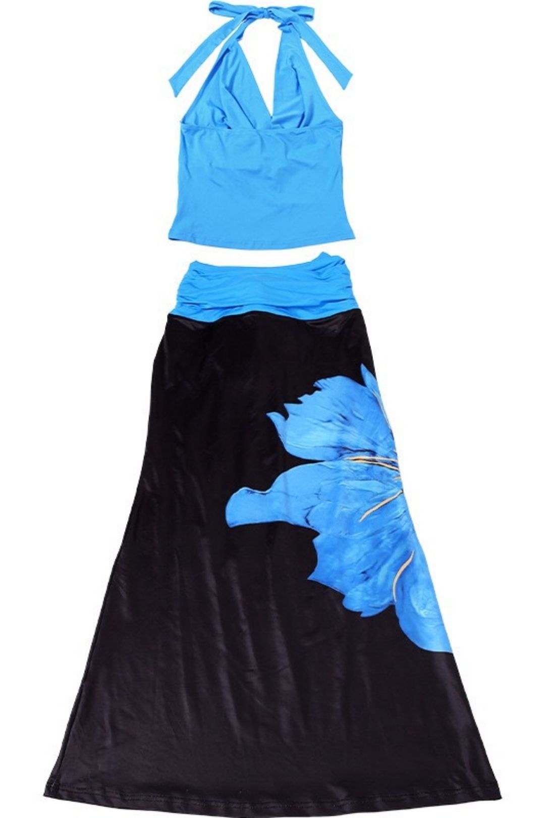 Sexy Halter Neck Slim Vest Contrast Color Print Strappy Skirt Suit