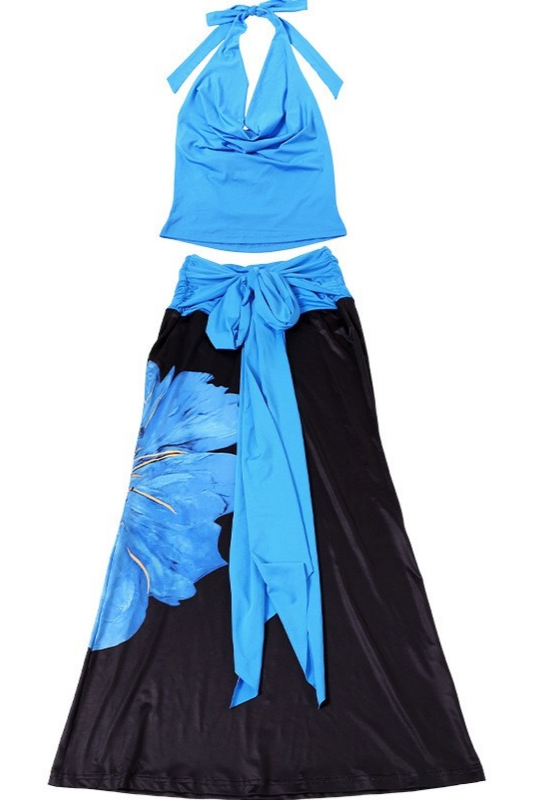 Sexy Halter Neck Slim Vest Contrast Color Print Strappy Skirt Suit