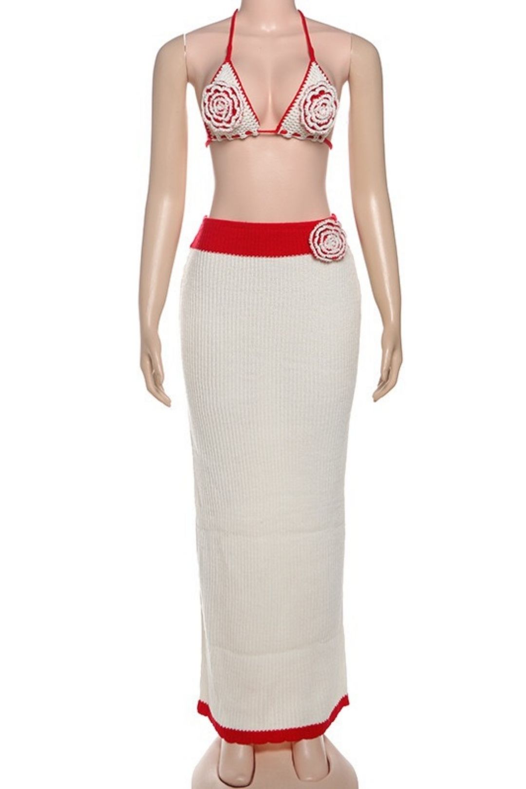 Knitted Crochet Halter Neck Small Suspenders Skirt Set