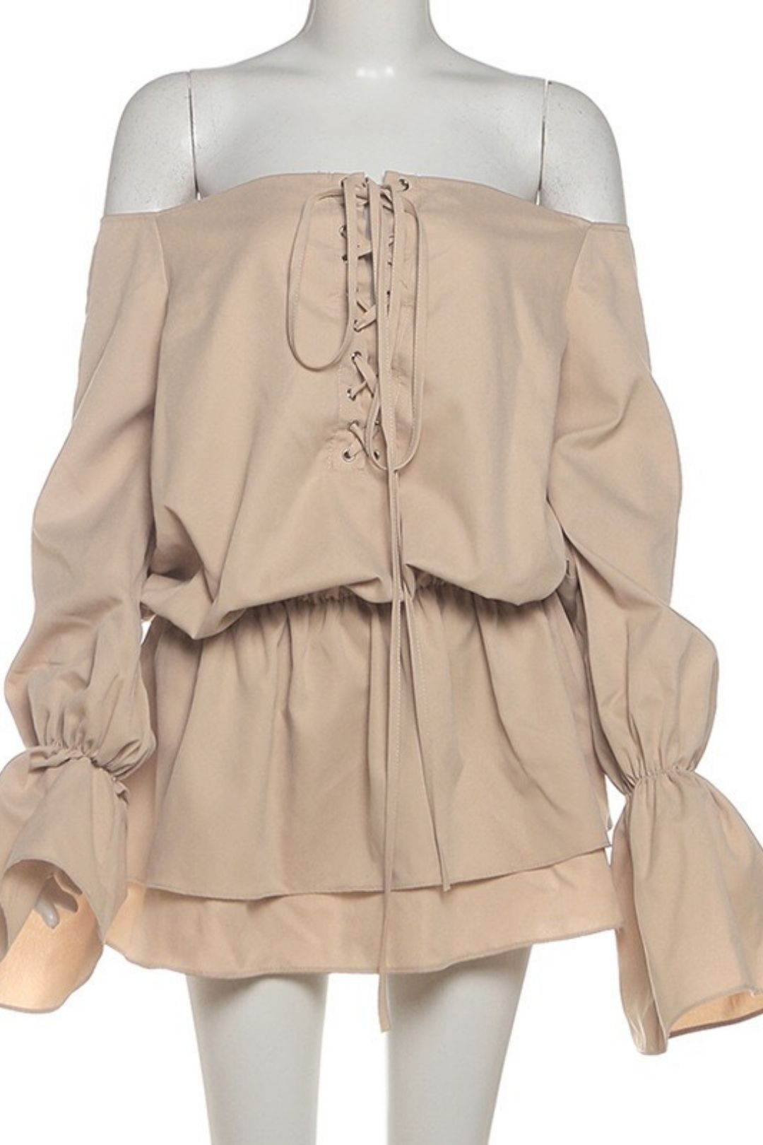 One-shoulder Backless Loose Lace Trumpet Sleeve Dress