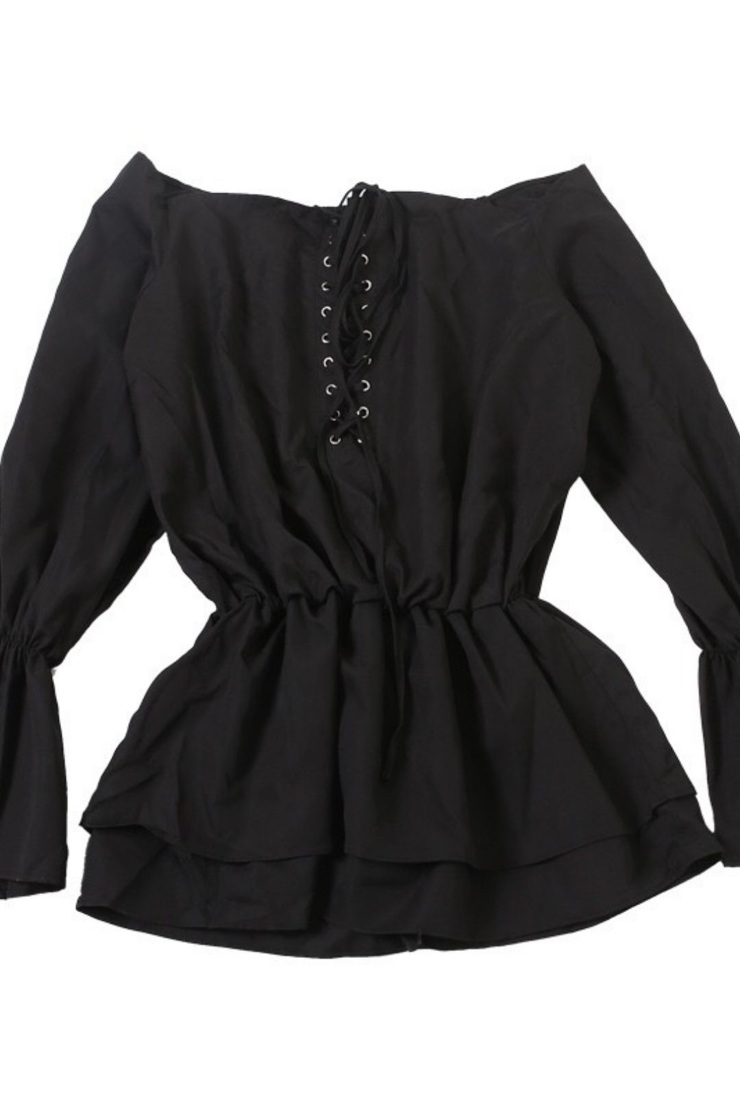 One-shoulder Backless Loose Lace Trumpet Sleeve Dress