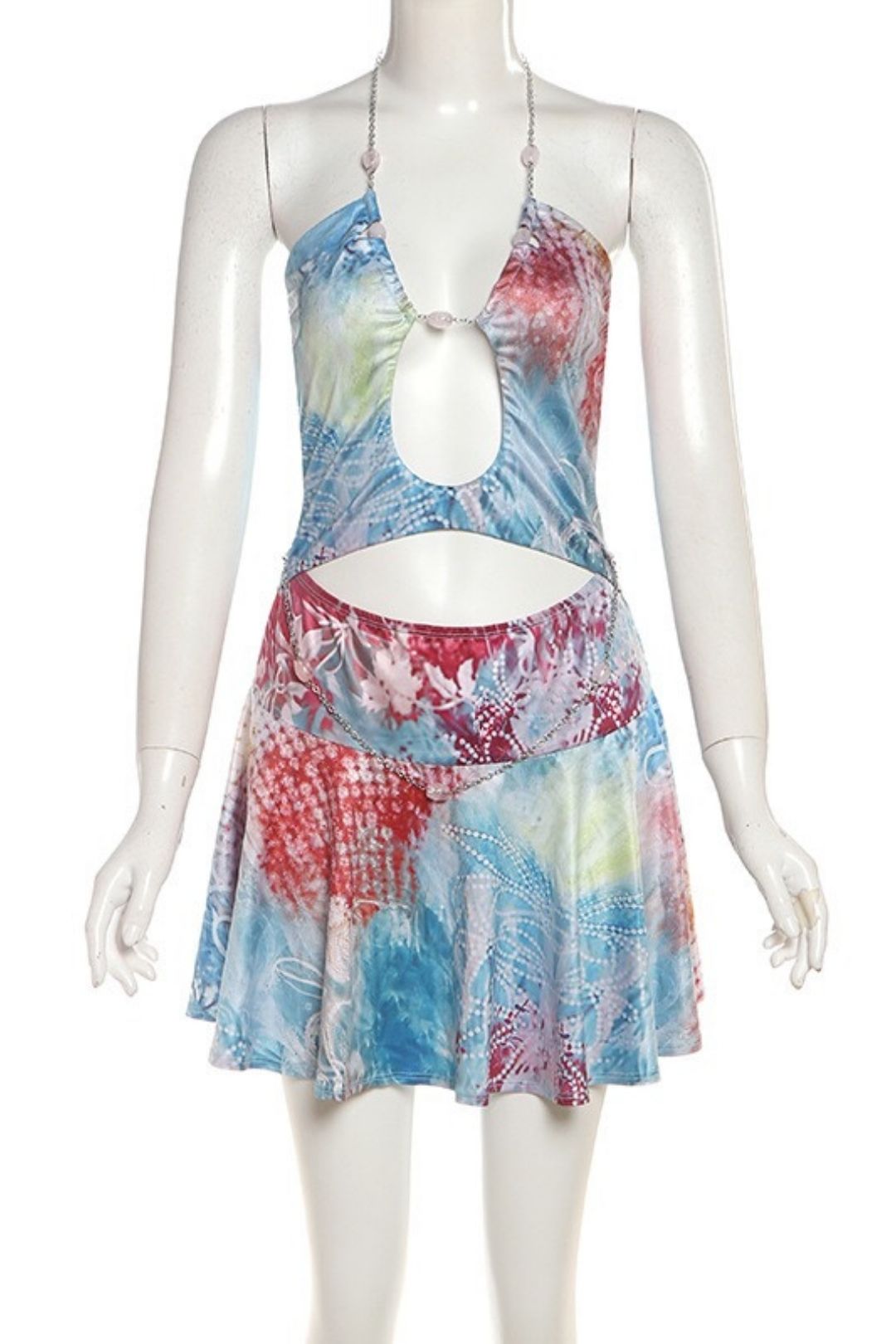 Halter Neck Slim Sexy Hollow Hip Print Dress