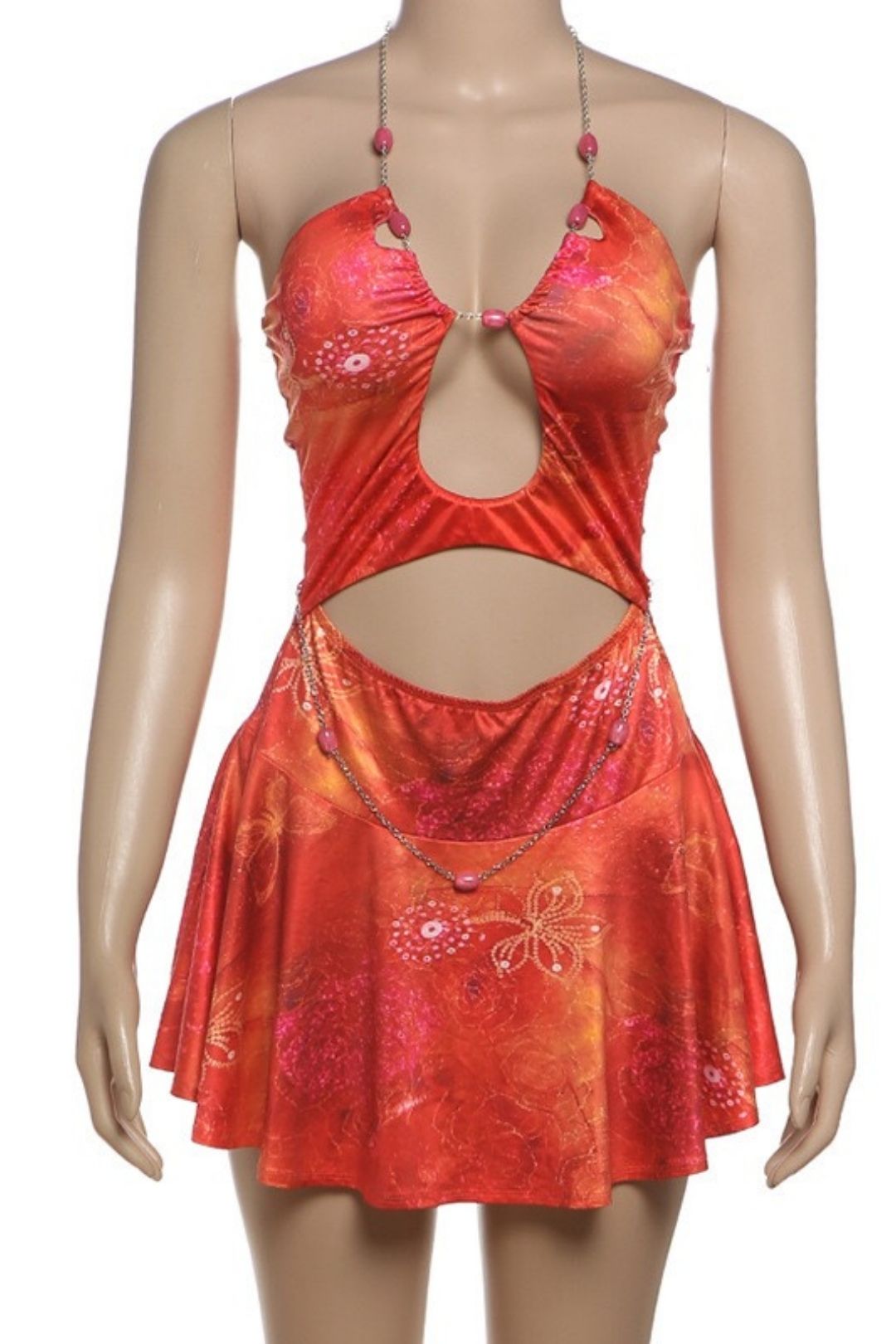 Halter Neck Slim Sexy Hollow Hip Print Dress