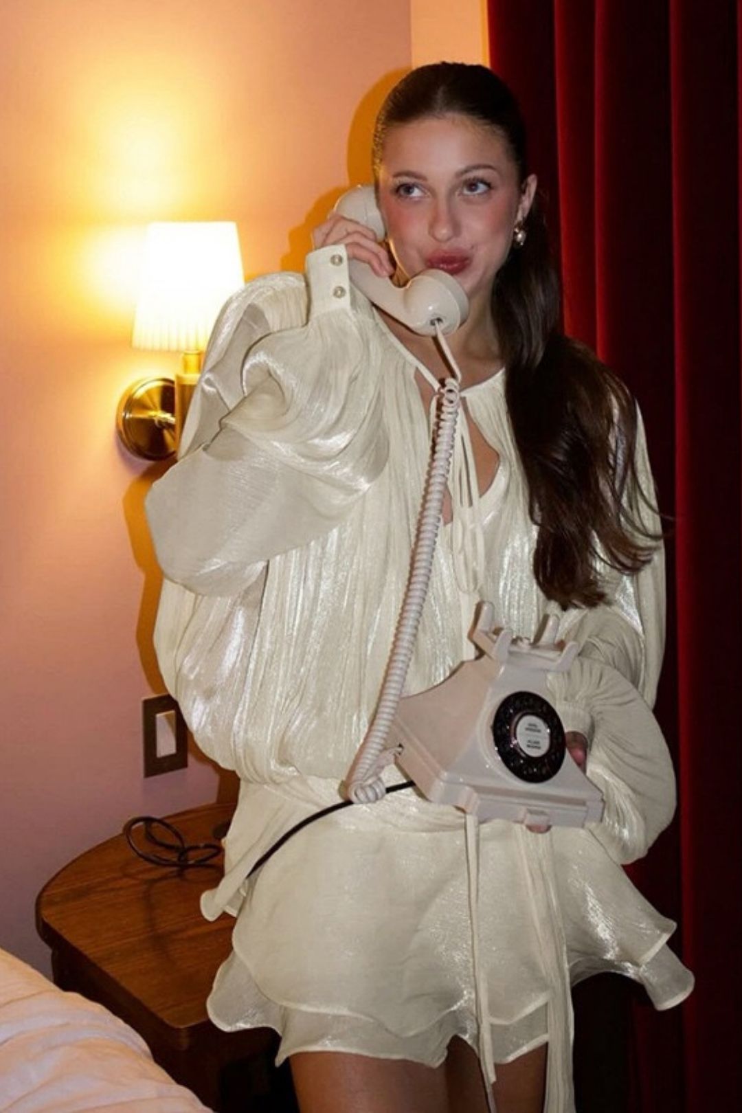 Round Neck Lace Long Sleeve Dress Solid Color Slim Shorts Two-piece Set