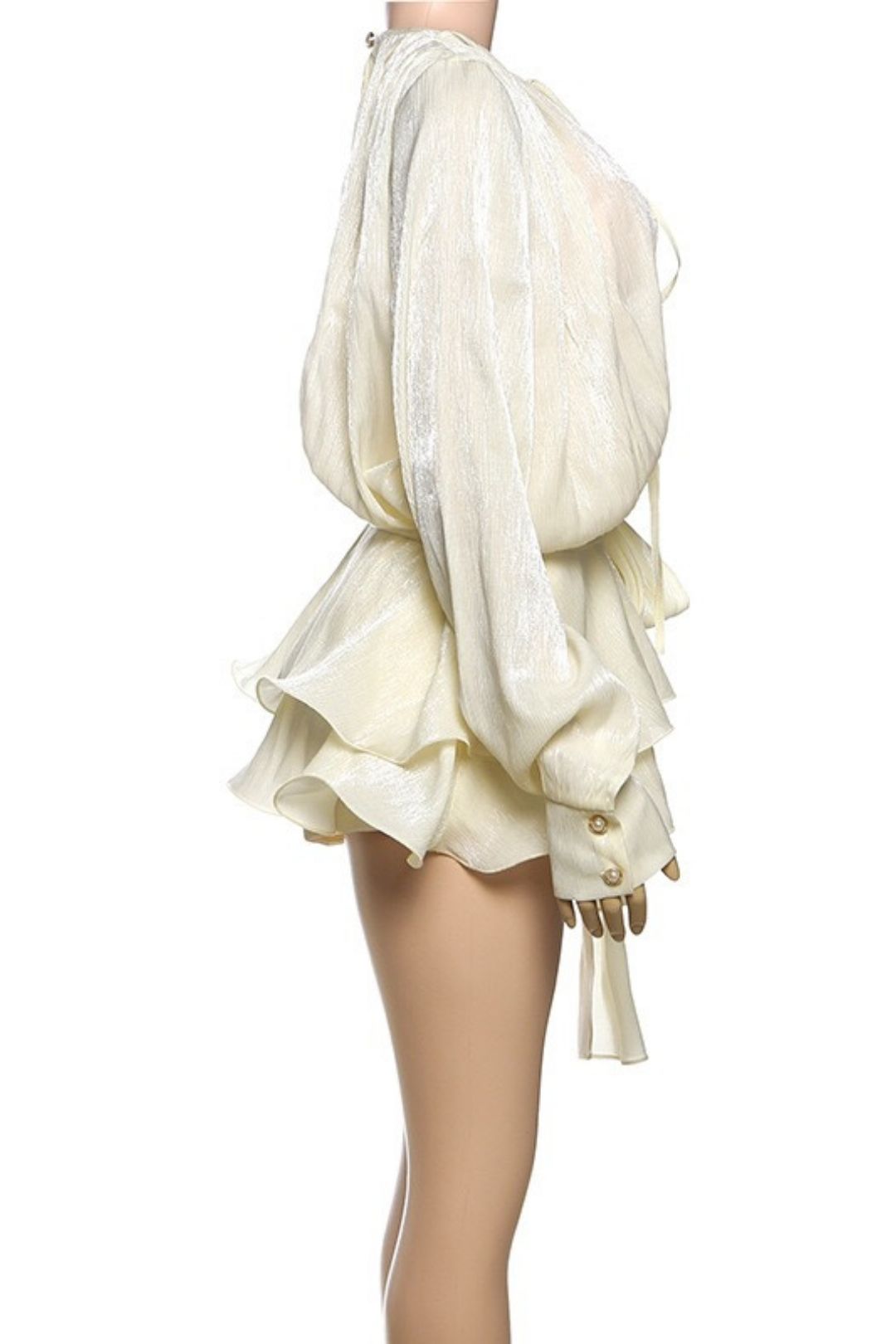 Round Neck Lace Long Sleeve Dress Solid Color Slim Shorts Two-piece Set