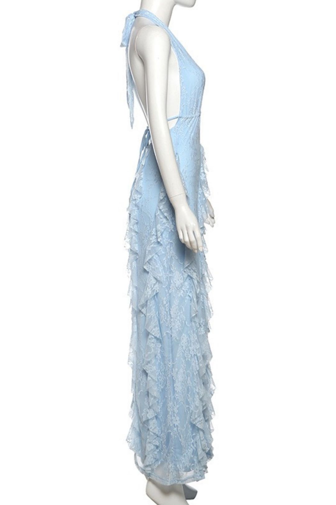 Sexy Deep V Neck Hollow Halter Neck Strap Lace Slit Dress