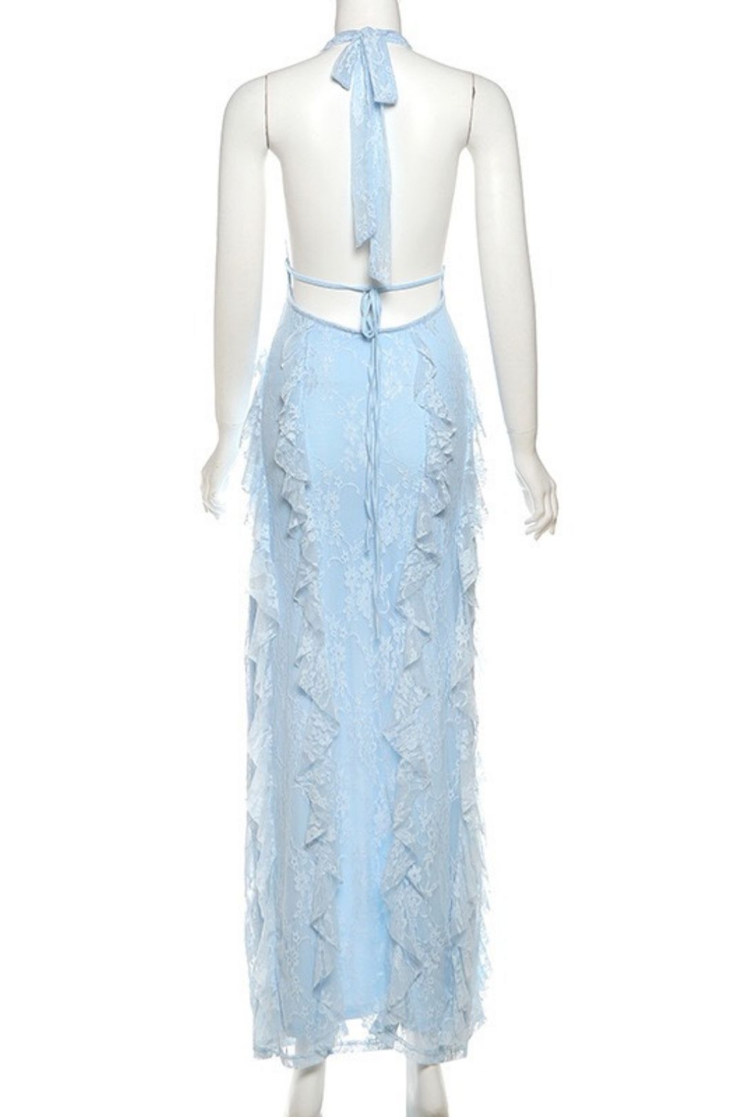 Sexy Deep V Neck Hollow Halter Neck Strap Lace Slit Dress