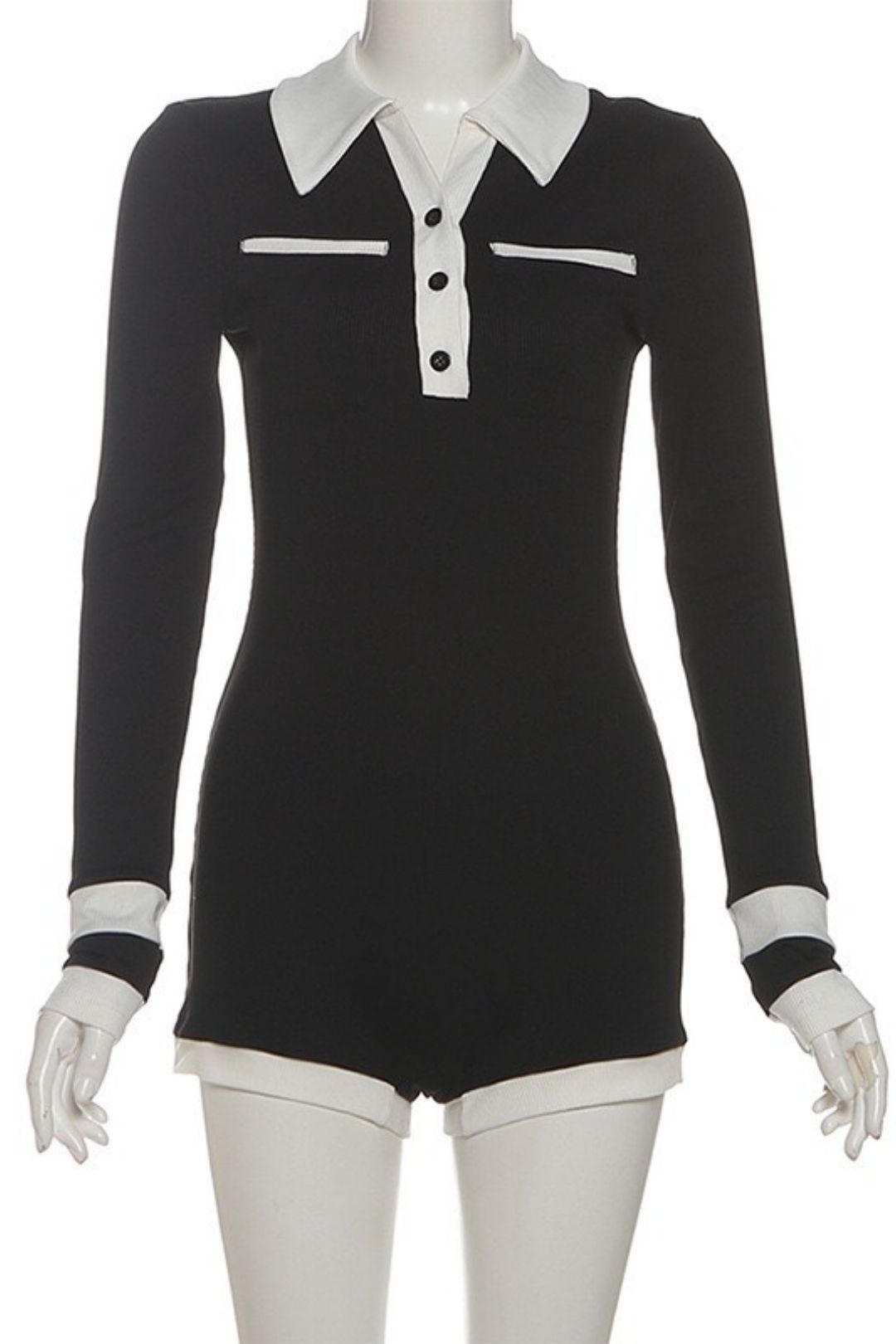 Lapel Button Slim High Waist Long Sleeve Jumpsuit