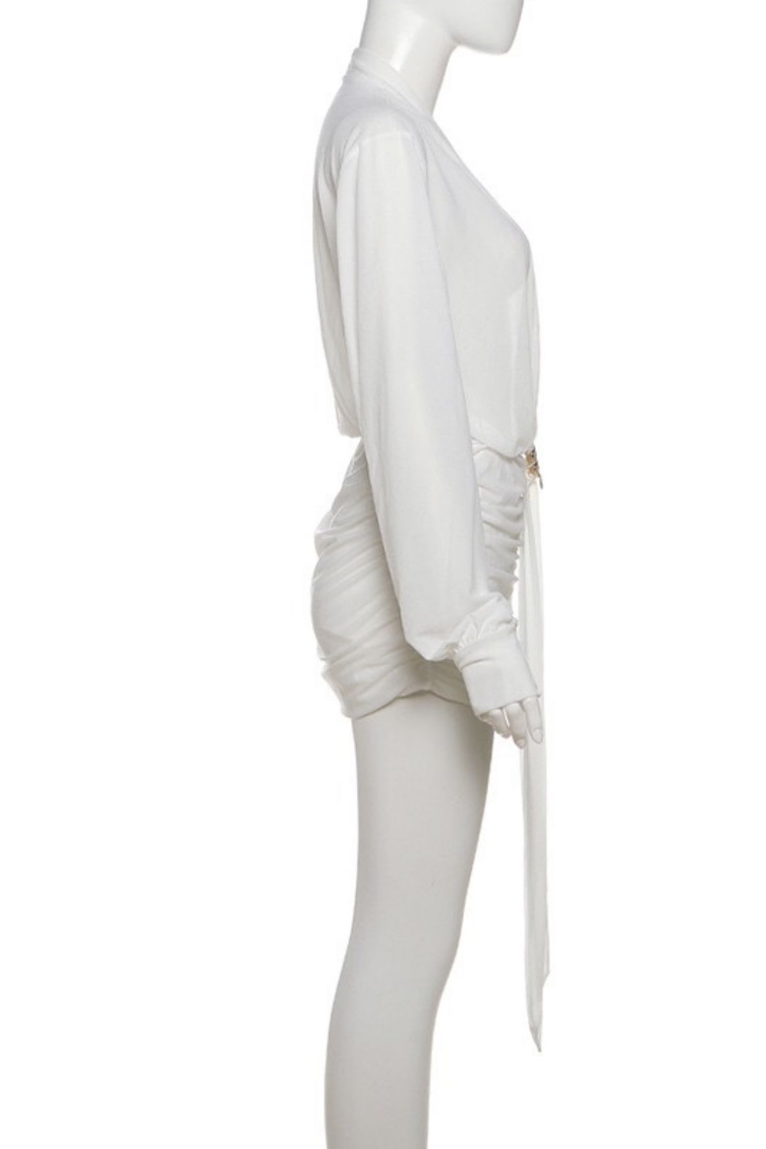 Sexy Deep V Neck Pleated Hip Long Sleeve Shirt Dress