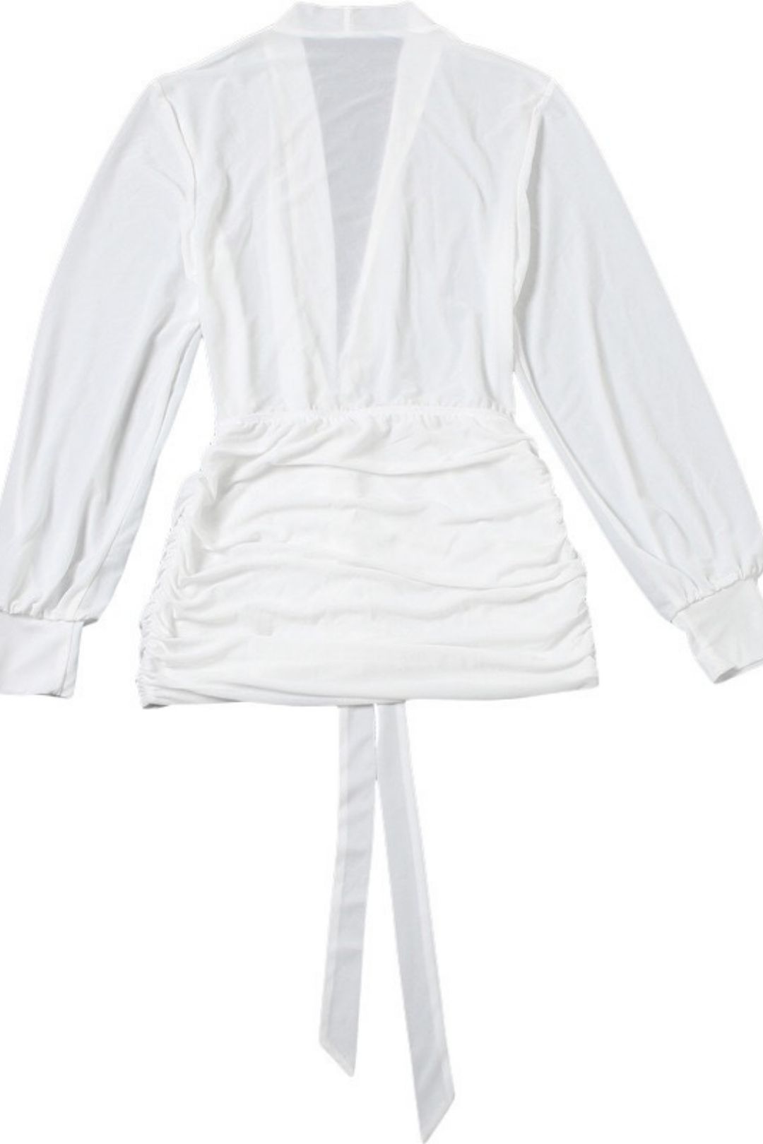 Sexy Deep V Neck Pleated Hip Long Sleeve Shirt Dress