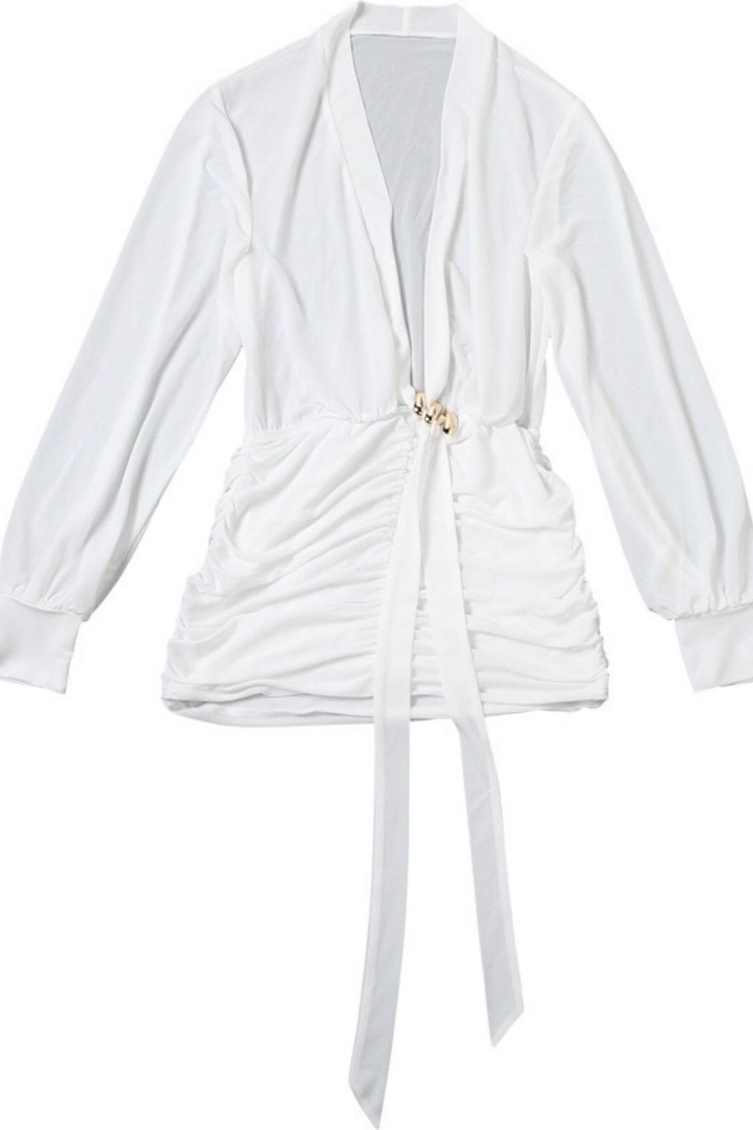 Sexy Deep V Neck Pleated Hip Long Sleeve Shirt Dress