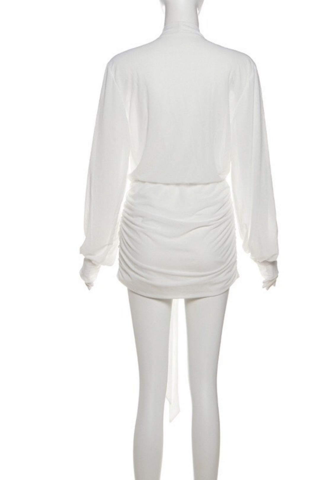 Sexy Deep V Neck Pleated Hip Long Sleeve Shirt Dress