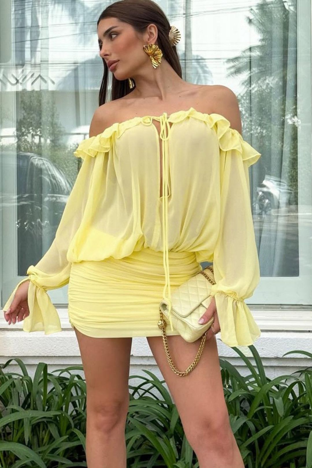 Sexy One-shoulder Hollow Lace Solid Color Slim Hip Dress