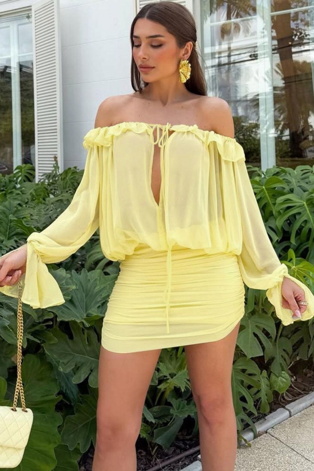 Sexy One-shoulder Hollow Lace Solid Color Slim Hip Dress