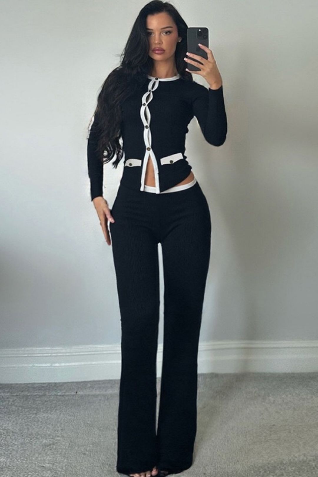 Cardigan Long Sleeve High Waist Slim Trousers Suit