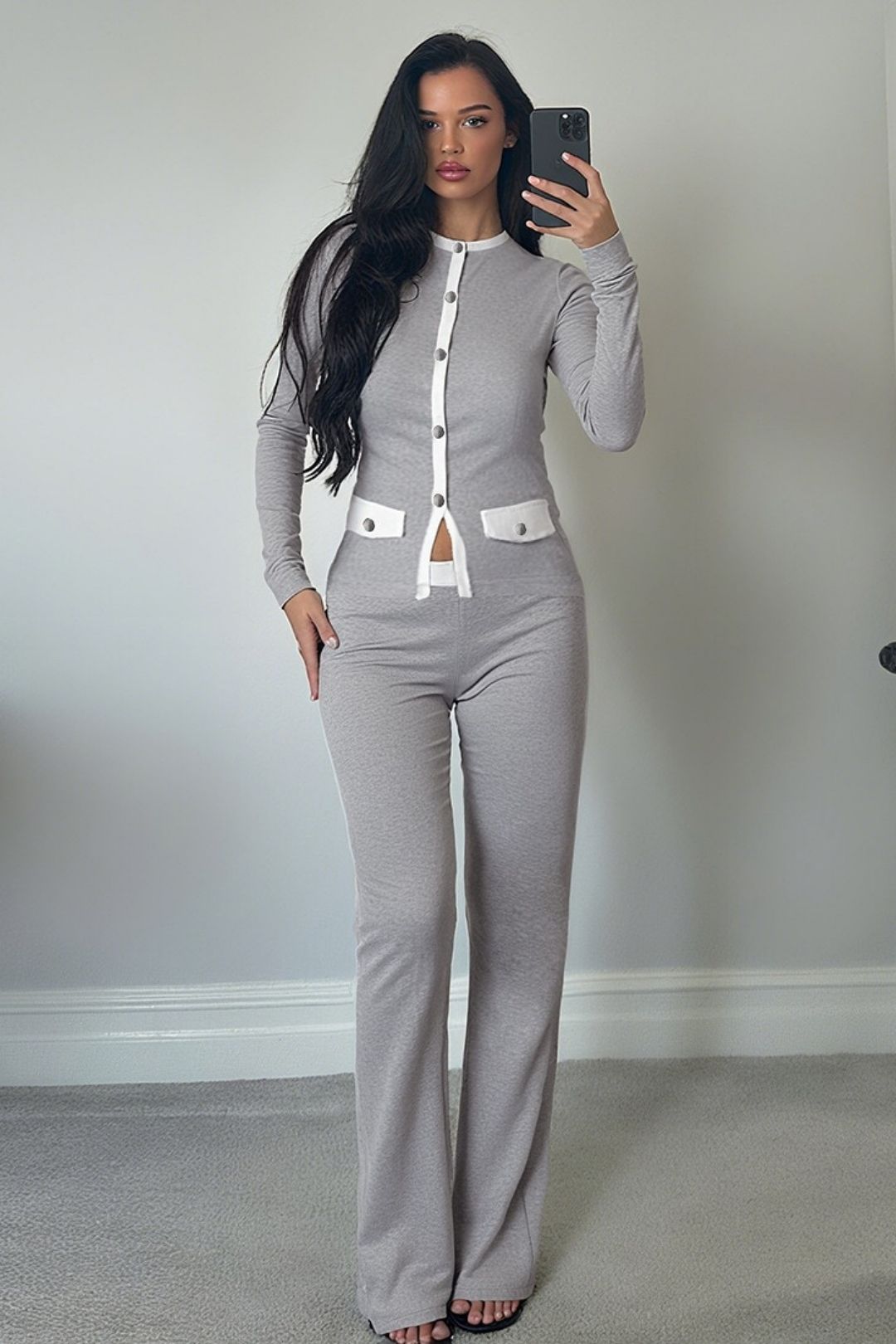 Cardigan Long Sleeve High Waist Slim Trousers Suit