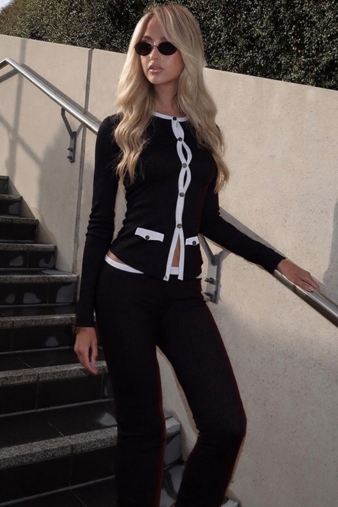 Cardigan Long Sleeve High Waist Slim Trousers Suit