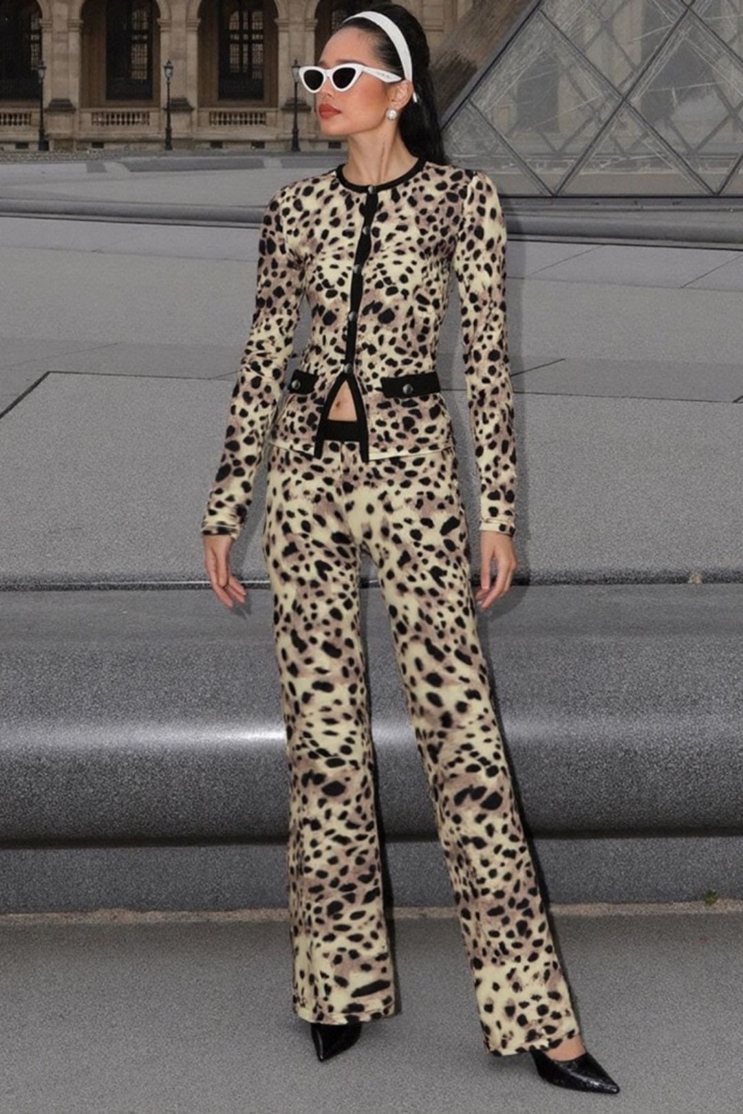 Cardigan Long Sleeve High Waist Slim Trousers Suit