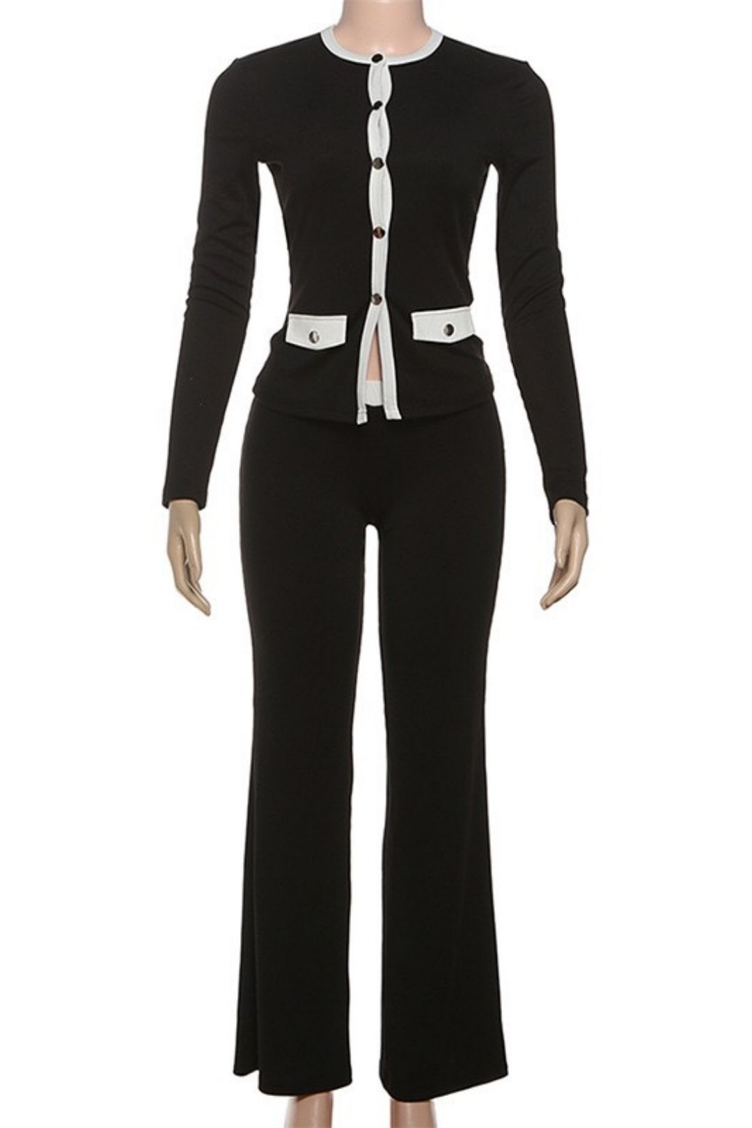 Cardigan Long Sleeve High Waist Slim Trousers Suit