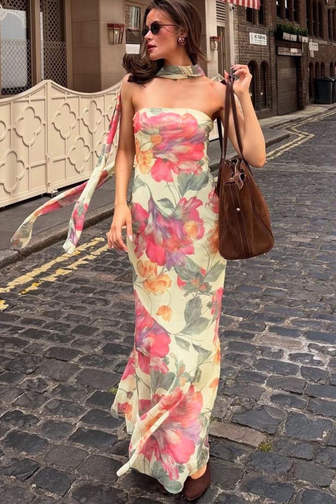 Scarf Collar Sexy Backless Tube Top Printed Dress