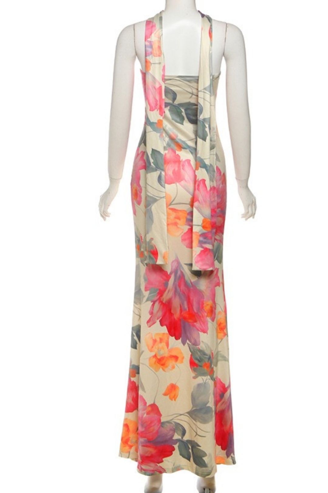 Scarf Collar Sexy Backless Tube Top Printed Dress