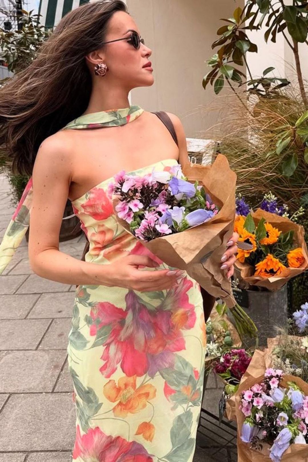 Scarf Collar Sexy Backless Tube Top Printed Dress