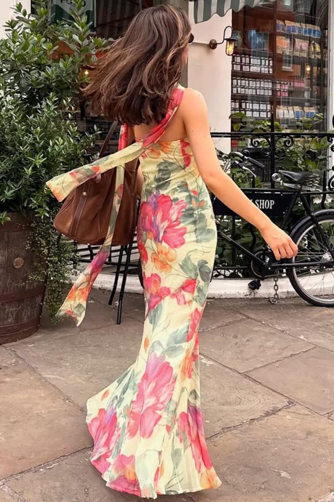 Scarf Collar Sexy Backless Tube Top Printed Dress