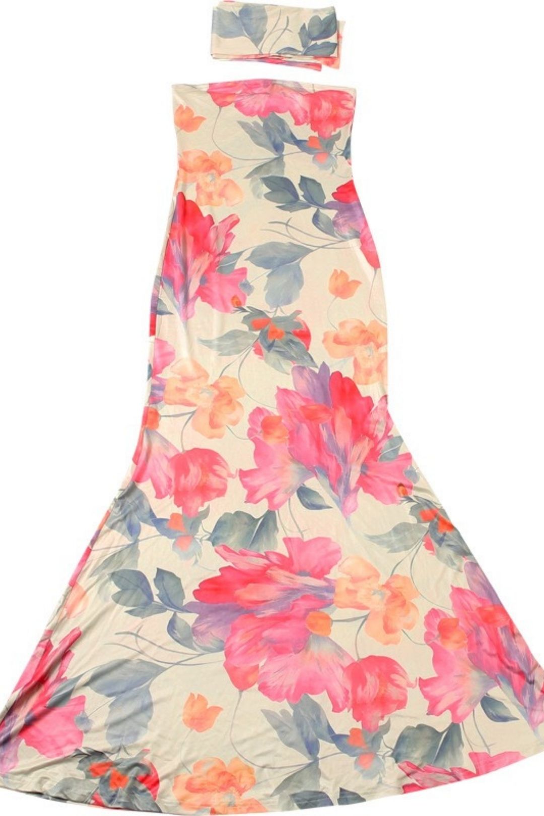 Scarf Collar Sexy Backless Tube Top Printed Dress