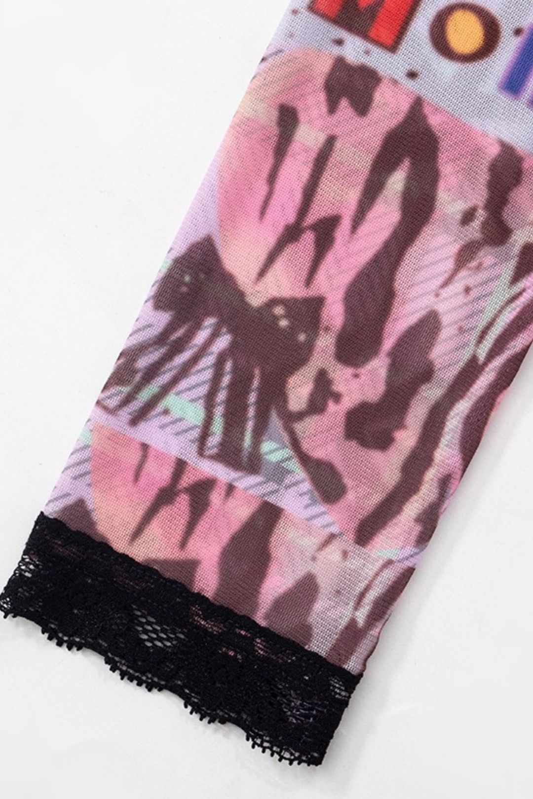 Graffiti Print Lace Lace Round Neck Short Set