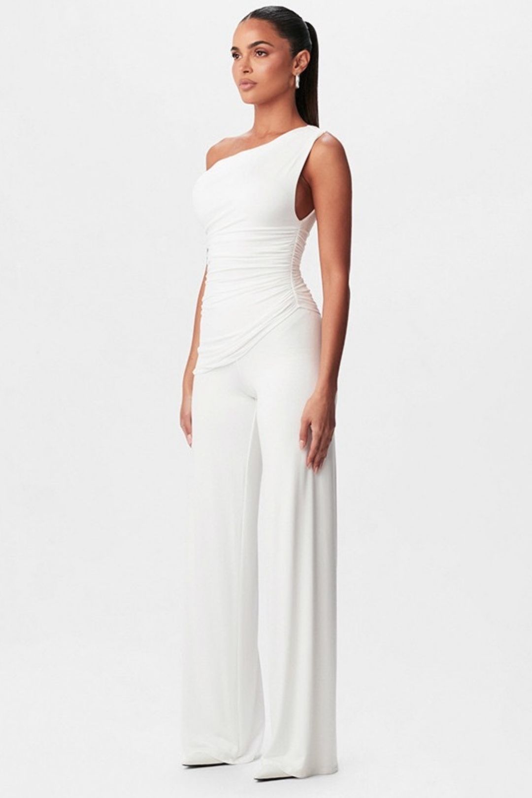 Diagonal Off-shoulder Hollow Pleated Pant Set