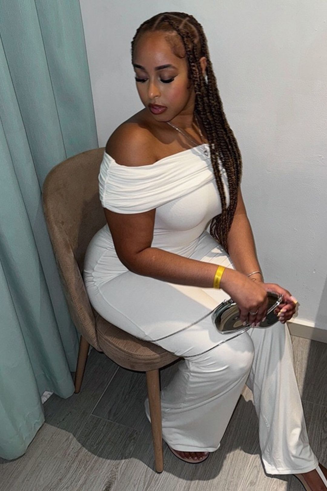 Diagonal Off-shoulder Hollow Pleated Pant Set