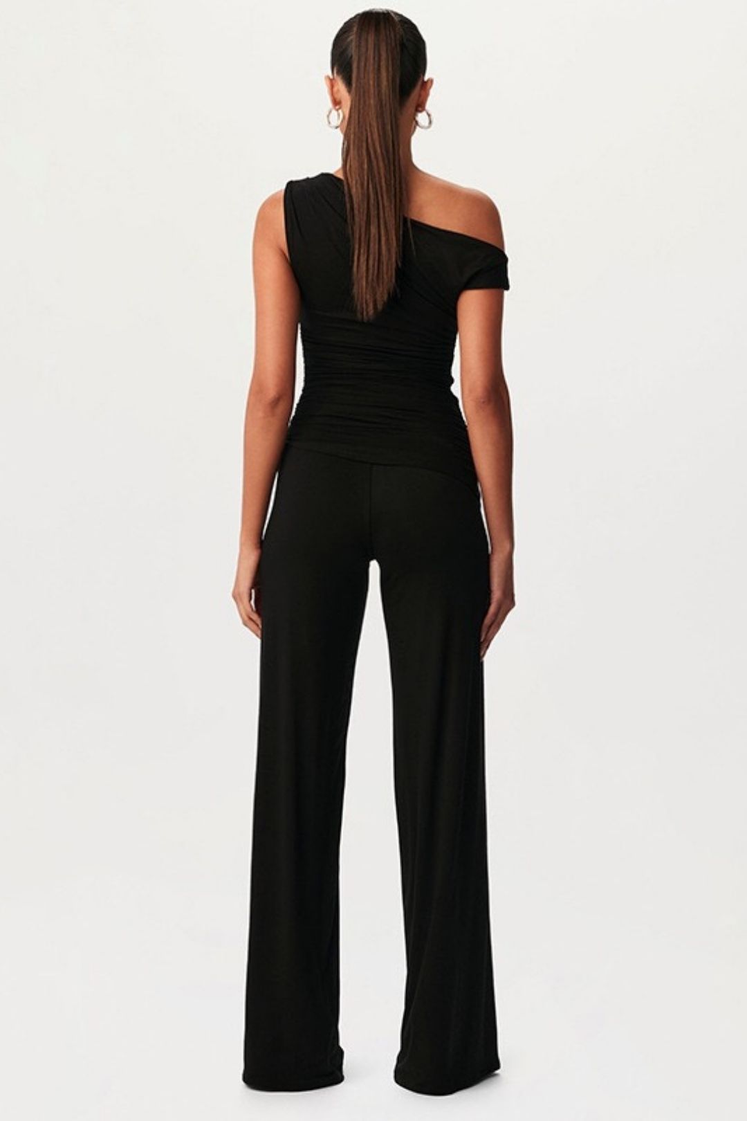 Diagonal Off-shoulder Hollow Pleated Pant Set