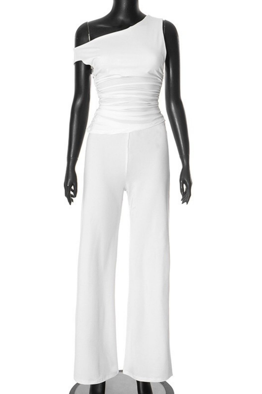 Diagonal Off-shoulder Hollow Pleated Pant Set