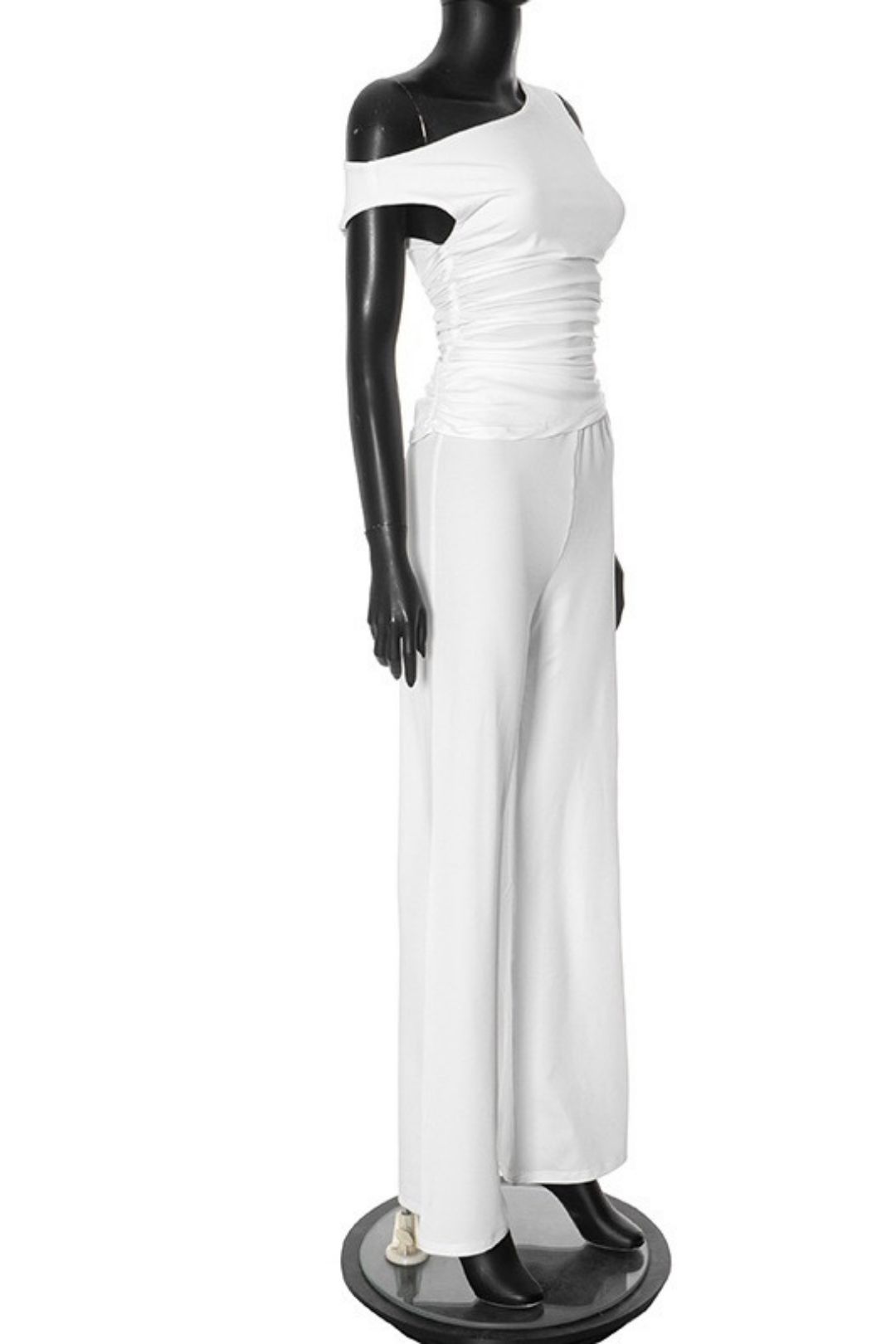 Diagonal Off-shoulder Hollow Pleated Pant Set