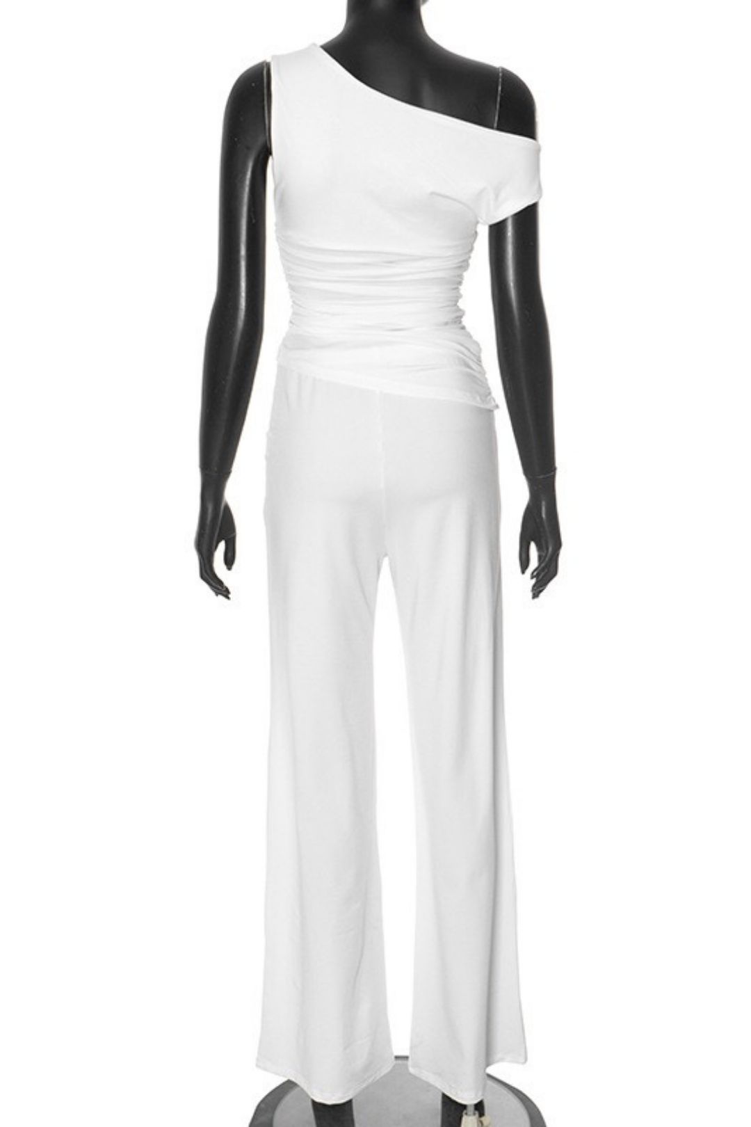 Diagonal Off-shoulder Hollow Pleated Pant Set