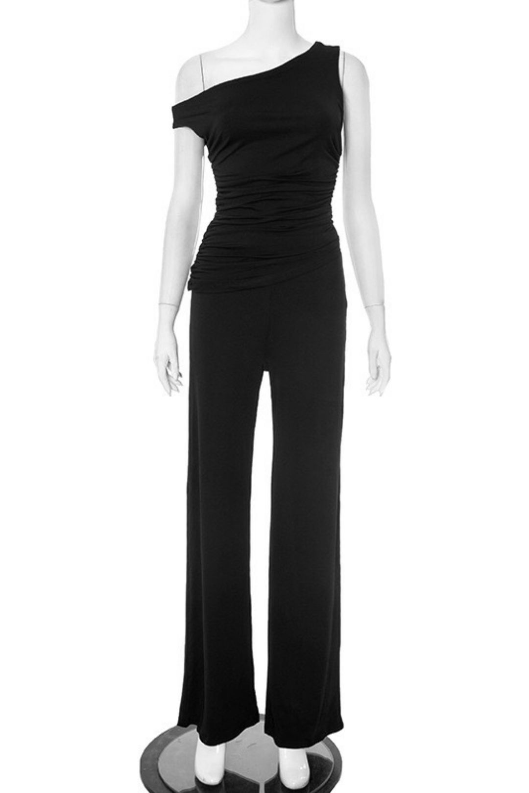 Diagonal Off-shoulder Hollow Pleated Pant Set