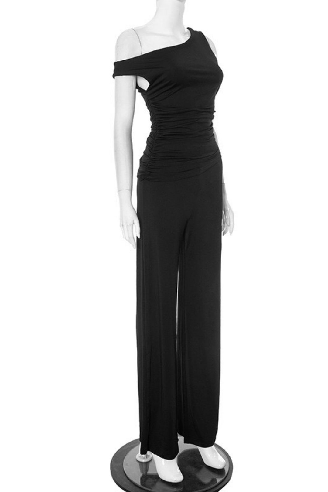 Diagonal Off-shoulder Hollow Pleated Pant Set