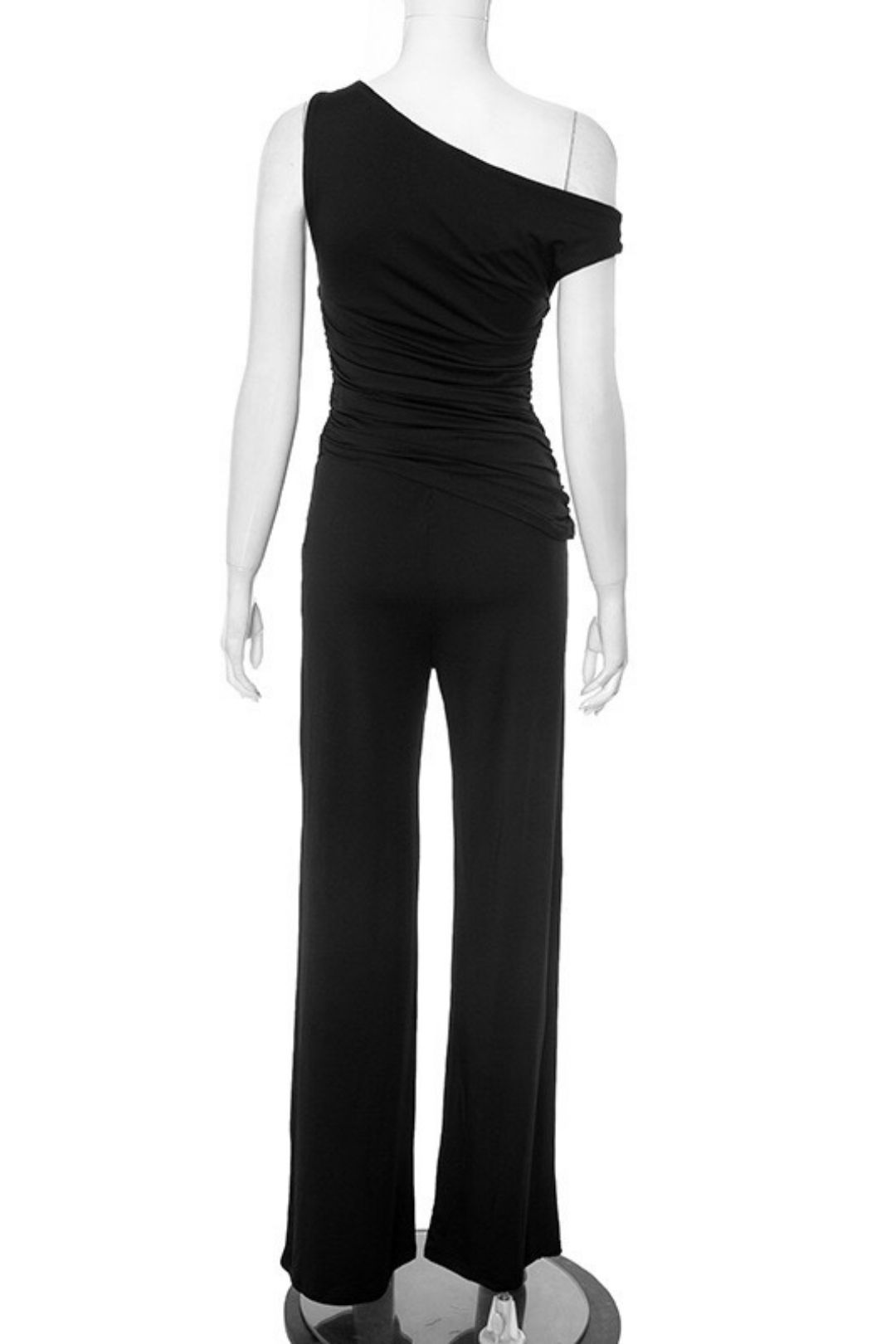 Diagonal Off-shoulder Hollow Pleated Pant Set