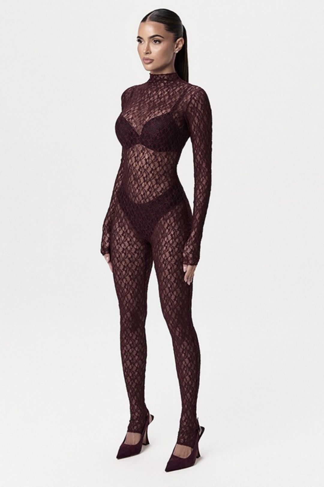 Sexy Hollow Perspective Fishnet Stockings Zipper Jumpsuit